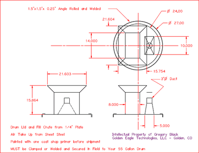Sketch of lid for client to fabricate and apply for filling of 55 gallon drums